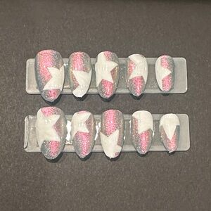 Pink and Silver Glitter Star Nail Set